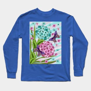 Hydrangea Flowers And Swallowtail Butterflies Long Sleeve T-Shirt